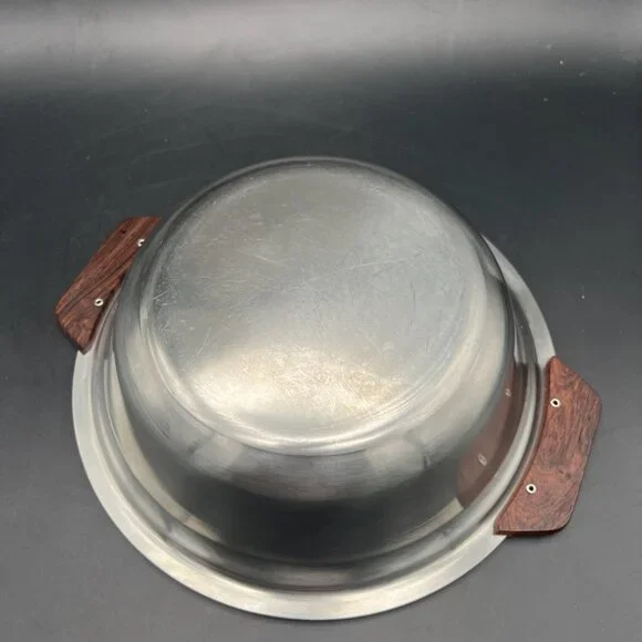 MCM 18/8 Stainless Serving Bowl with Lid Teak Handles Made In Denmark 8.5” - Picture 13 of 14